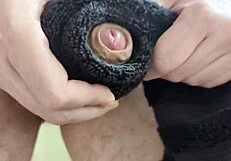 this towel stroking my huge cock feels too real before massive cumshot