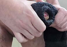 this towel stroking my huge cock feels too real before massive cumshot