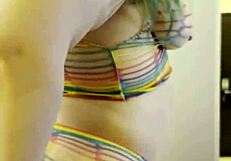 joan day shakes big ass solo in rainbow outfit