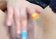 la coneja rabitquicky squirts multiple times with toy and fingers on her big tits