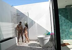 hey what if neighbors catch us fuckin hard doggy on pool bathroom counter interracial bbc