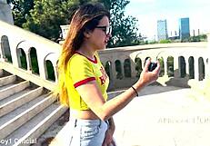 Valentina soaks her jeans three times wetting publicly at fortress park toilet