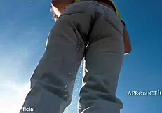 Valentina soaks her jeans three times wetting publicly at fortress park toilet