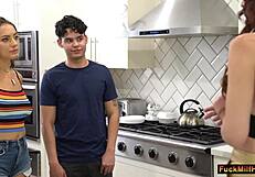 hey boyfriend sucked my tits in kitchen stepmom caught us for threesome fun