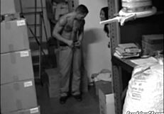 Hot babe sucks big cock then fucks pussy hard in stock room