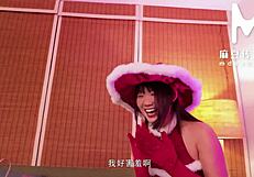 romantic christmas sex with big tit asian dressed in holiday cosplay