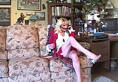 Blonde Mature Mommy Cougar Rides Big Cock with Big Tits Bouncing in Fishnets Doggystyle