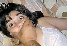 bbw mommy roughly fucks hairy pussy with bottle curvy tits exposed