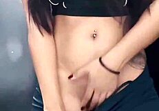 post workout babe licks pussy masturbates to orgasm crowded bathroom creampie