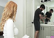 Stepmom milf spreads ass for deepthroat and anal fucking from huge cock