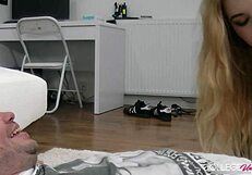 Misha Cross Rewards Plumber with Wet Pussy Squirting, Moaning BJ in Lingerie Stockings!