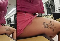 guarrita crossdresser exhibits in short skirt flashing panties