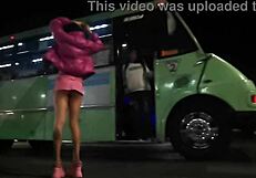 guarrita crossdresser exhibits in short skirt flashing panties