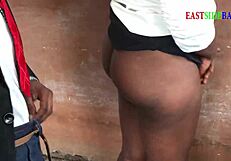 Chubby ebony teen bent over at church site takes deepthroat then doggystyle creampie from big black cock in public hardcore bang