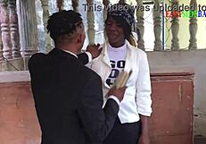 Chubby ebony teen bent over at church site takes deepthroat then doggystyle creampie from big black cock in public hardcore bang