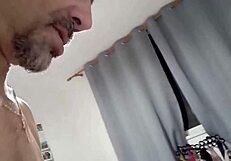 damn this white slut sucks rims and fucks hard in her satin lingerie thong dress stockings and heels 😍🔥