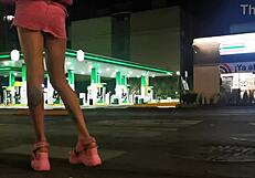 guarrita crossdresser exhibits in short skirt flashing panties