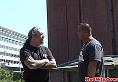 Amsterdam hooker boldly deepthroats tourist cock with puffy shaved pussy fingering