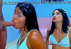 slutty webcam stepsisters surprise stepdad with deepthroat blowjob and hardcore daddy cock riding