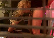 Masked Blonde Student Hogtied for Rough BDSM Cock Choking and Gagging
