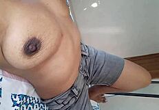 Latina Shows Huge Tits And Nipple Massage Till Jeans Soak From Arousal