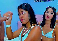 slutty webcam stepsisters surprise stepdad with deepthroat blowjob and hardcore daddy cock riding