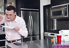 Latina stepsisters with big asses and tits share stepbro's monster cock in bedroom threesome