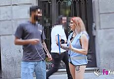 Sexy Spanish Babe Teases Cocks in Madrid Public Survey