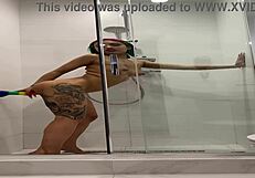 cute roxy fingers pussy in steamy shower moan