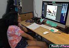 stepsis catches you stroking that huge black cock