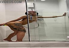 cute roxy fingers pussy in steamy shower moan