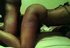 Sexy ebony babe takes big black monster cock missionary then bent over backshots