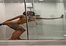 cute roxy fingers pussy in steamy shower moan