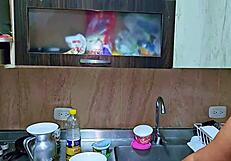 horny stepmom squirts in kitchen before stepson