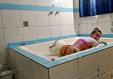 damn this hot blonde slut spreads shaved ass for deep anal pounding in stockings