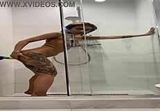 cute roxy fingers pussy in steamy shower moan