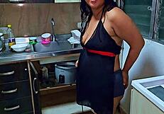 horny stepmom squirts in kitchen before stepson