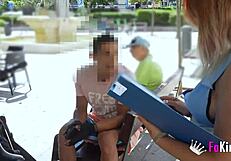 Sexy Spanish Babe Teases Cocks in Madrid Public Survey