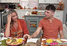 Beautiful milf enjoys family thanksgiving holiday fun