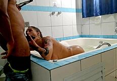 damn this hot blonde slut spreads shaved ass for deep anal pounding in stockings