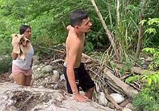 outdoor river fuck drives cute Colombian stepsis wild as she begs for my cock deep inside her