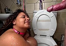 i choke on this huge black cock next to toilet gagging sloppy deep
