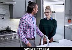 skinny teen lily fucks jealous stepdad's big dick on kitchen counter