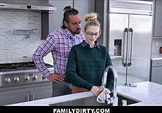 skinny teen lily fucks jealous stepdad's big dick on kitchen counter