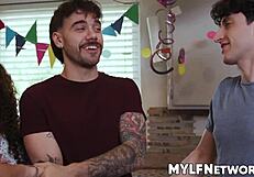 Liv's birthday wish leads stepsons Nade, Nick, Tony groping her wet milf pussy to group orgasm