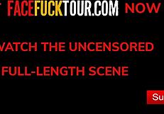 thick latina cum slut bent over wall takes rough throat fuck and pussy pounding creampie