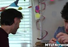 Liv's birthday wish leads stepsons Nade, Nick, Tony groping her wet milf pussy to group orgasm