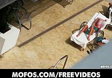 sun bathing latina babe gaps her bikini ass pussy outdoors pov skinny redhead public