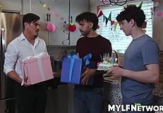 Liv's birthday wish leads stepsons Nade, Nick, Tony groping her wet milf pussy to group orgasm