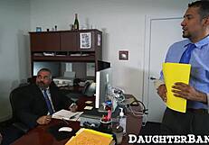 Office Worker Pounds Boss's Teen in Cowgirl and Missionary at Desk